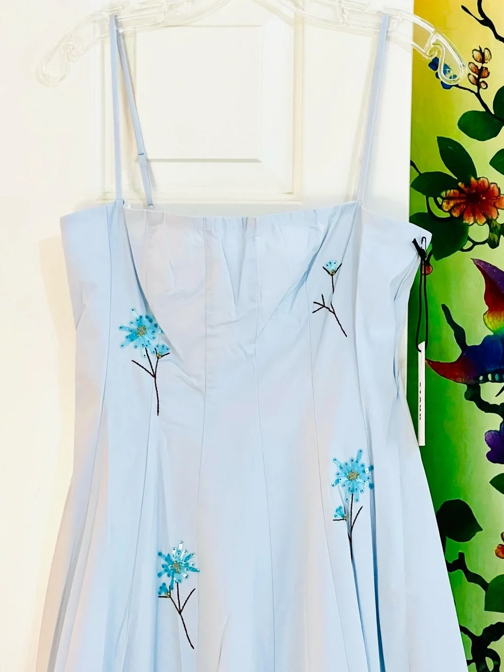 πΊπHPππΊ NWT Staud Wylie Embroidered Midi Dress Dandelion Sky - Picture 10 of 16